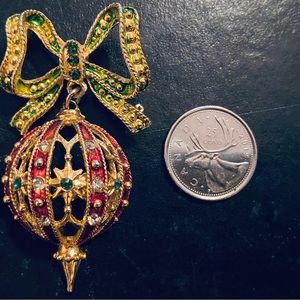 Vintage Christmas Ornament and Bow Brooch